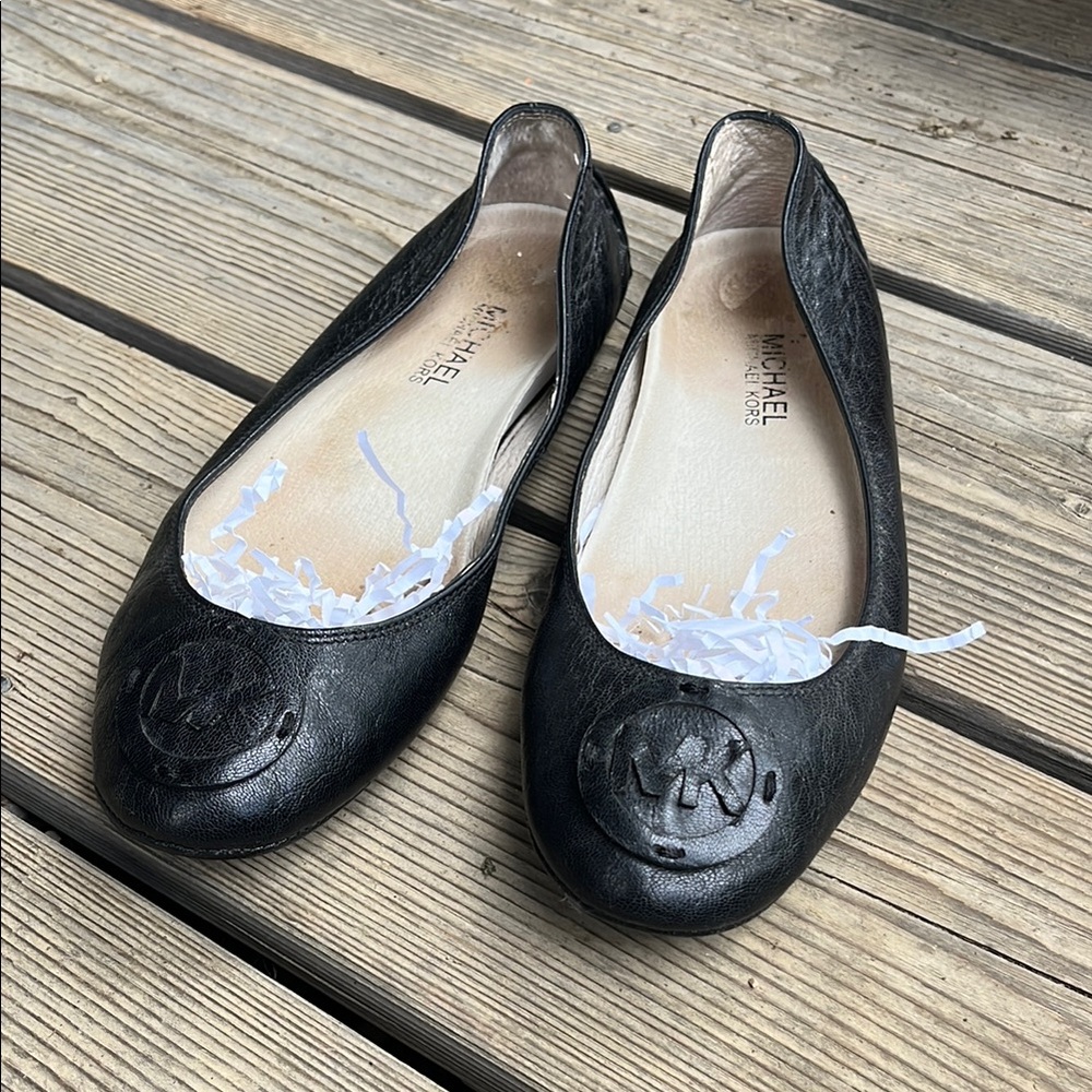 Michael Kors Black Leather Loafers with Embossed Detail